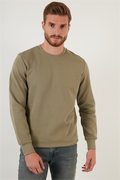 Regular Fit Bisiklet Yaka Pamuklu Erkek Sweat 5905337 HAKİ