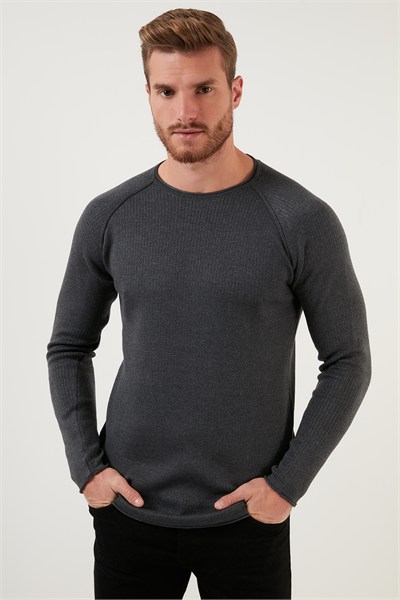 Regular Fit Bisiklet Yaka Pamuklu Erkek Kazak 6353420 ANTRASİT