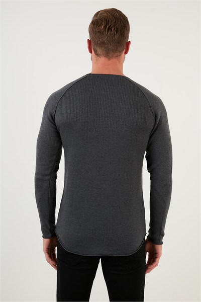 Regular Fit Bisiklet Yaka Pamuklu Erkek Kazak 6353420 ANTRASİT