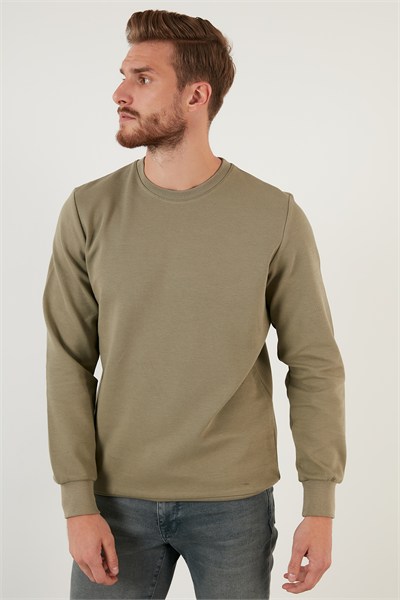 Regular Fit Bisiklet Yaka Pamuklu Erkek Sweat 5905337 HAKİ