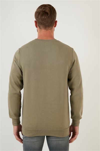 Regular Fit Bisiklet Yaka Pamuklu Erkek Sweat 5905337 HAKİ