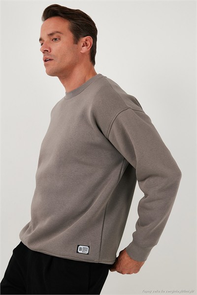Regular Fit Bisiklet Yaka Pamuklu İçi Tüylü Yumuşak Şardonlu Erkek Sweat 5905255 TOPRAK