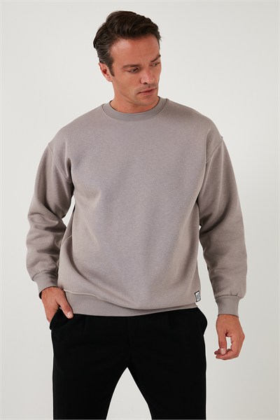 Regular Fit Bisiklet Yaka Pamuklu İçi Tüylü Yumuşak Şardonlu Erkek Sweat 5905255 Kül