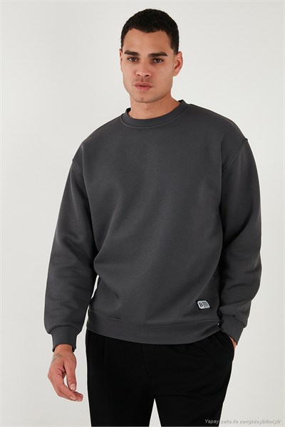 Regular Fit Bisiklet Yaka Pamuklu İçi Tüylü Yumuşak Şardonlu Erkek Sweat 5905255 ANTRASİT