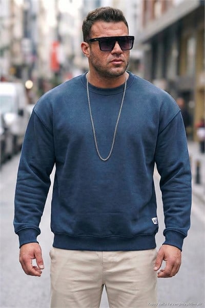 Regular Fit Bisiklet Yaka Pamuklu İçi Tüylü Yumuşak Şardonlu Erkek Sweat 5905255 İNDİGO