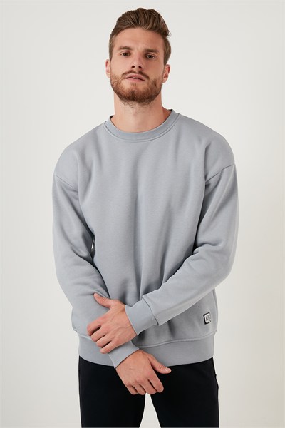 Regular Fit Bisiklet Yaka Pamuklu İçi Tüylü Yumuşak Şardonlu Erkek Sweat 5905255 AÇIK GRİ