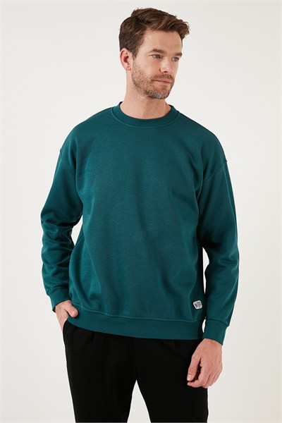 Regular Fit Bisiklet Yaka Pamuklu İçi Tüylü Yumuşak Şardonlu Erkek Sweat 5905255 PETROL