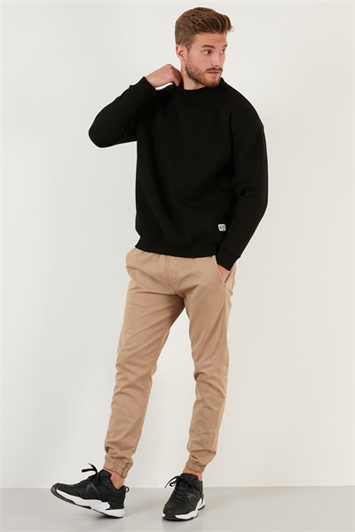 Regular Fit Bisiklet Yaka Pamuklu İçi Tüylü Yumuşak Şardonlu Erkek Sweat 5905255 SİYAH