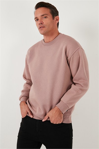 Regular Fit Bisiklet Yaka Pamuklu İçi Tüylü Yumuşak Şardonlu Erkek Sweat 5905255 GÜL