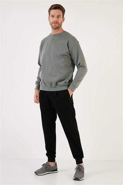 Regular Fit Bisiklet Yaka Pamuklu İçi Tüylü Yumuşak Şardonlu Erkek Sweat 5905255 AÇIK HAKİ