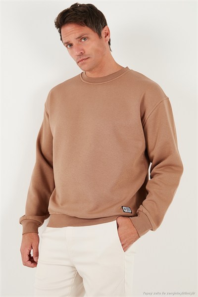Regular Fit Bisiklet Yaka Pamuklu İçi Tüylü Yumuşak Şardonlu Erkek Sweat 5905255 Tarçın