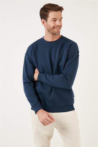 Regular Fit Bisiklet Yaka Pamuklu İçi Tüylü Yumuşak Şardonlu Erkek Sweat 5905255 İNDİGO