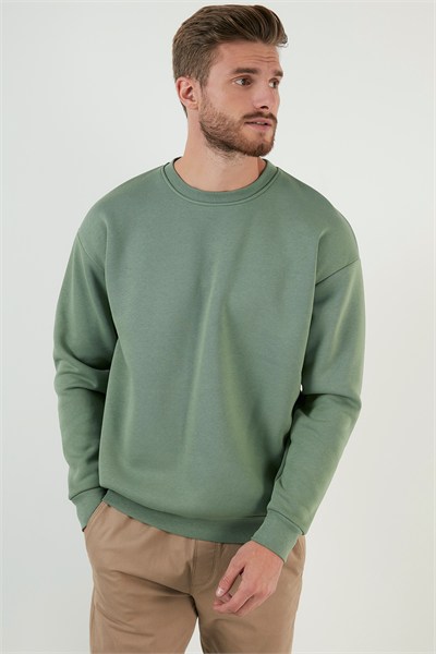 Regular Fit Bisiklet Yaka Pamuklu İçi Tüylü Yumuşak Şardonlu Erkek Sweat 5905255 Elma
