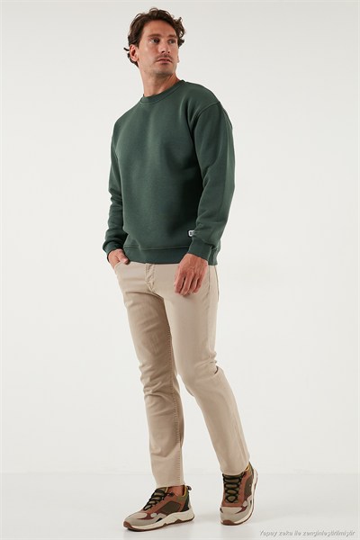Regular Fit Bisiklet Yaka Pamuklu İçi Tüylü Yumuşak Şardonlu Erkek Sweat 5905255 NEFTİ