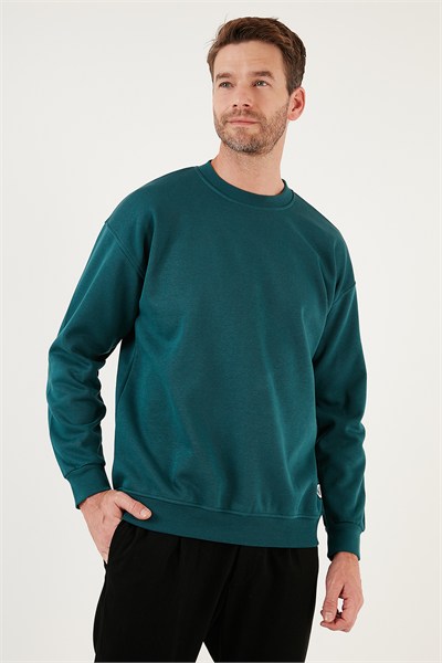 Regular Fit Bisiklet Yaka Pamuklu İçi Tüylü Yumuşak Şardonlu Erkek Sweat 5905255 PETROL