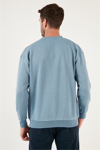Regular Fit Bisiklet Yaka Pamuklu İçi Tüylü Yumuşak Şardonlu Erkek Sweat 5905255 MAVİ