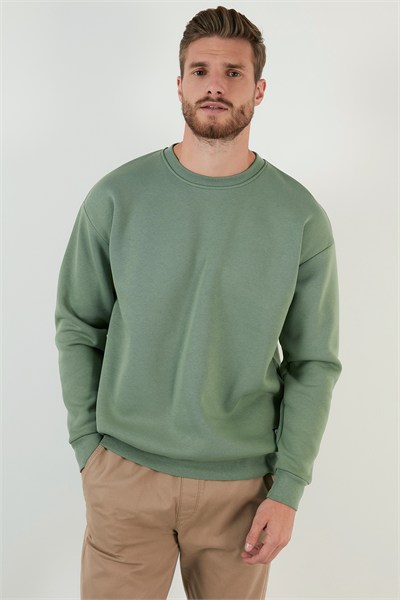 Regular Fit Bisiklet Yaka Pamuklu İçi Tüylü Yumuşak Şardonlu Erkek Sweat 5905255 Elma