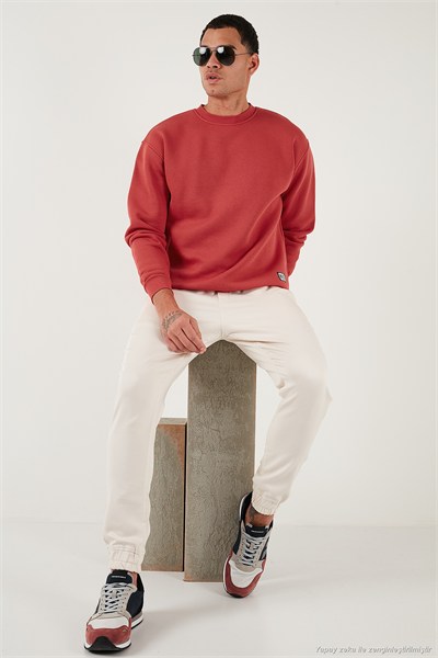 Regular Fit Bisiklet Yaka Pamuklu İçi Tüylü Yumuşak Şardonlu Erkek Sweat 5905255 BAYRAK KIRMIZI