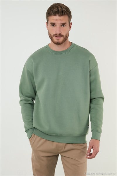 Regular Fit Bisiklet Yaka Şardonlu 2li Paket Erkek Sweat 5905255S2 ELMA-HAKİ