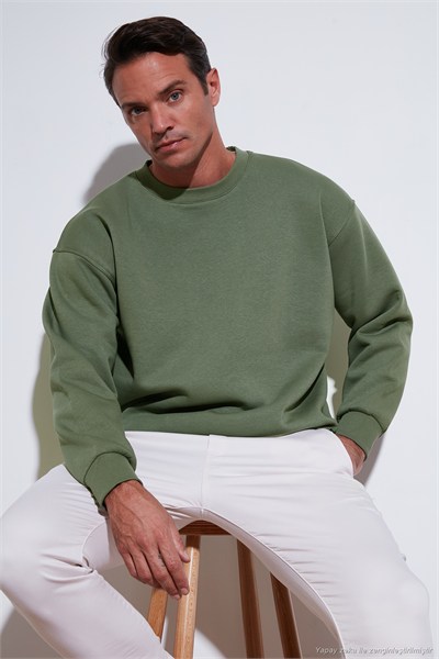 Regular Fit Bisiklet Yaka Şardonlu 2li Paket Erkek Sweat 5905255S2 AÇIK GRİ-HAKİ