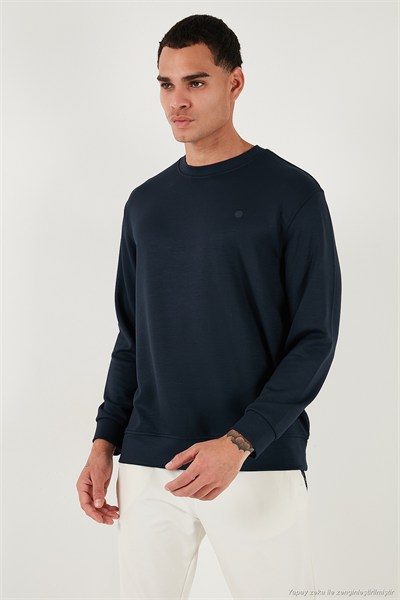 Regular Fit Bisiklet Yaka Uzun Kollu Erkek Sweat 5901066 LACİVERT