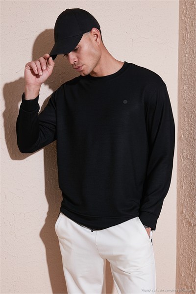 Regular Fit Bisiklet Yaka Uzun Kollu Erkek Sweat 5901066 SİYAH