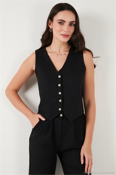 Regular Fit Bol Paça Yelekli Kadın Takım 67045162S4 SİYAH