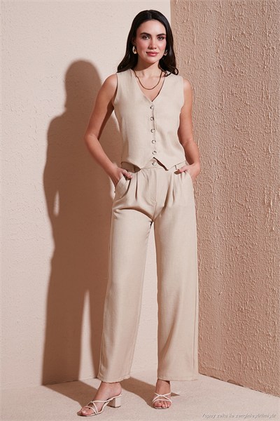 Regular Fit Bol Paça Yelekli Kadın Takım 67045162S4 TAŞ