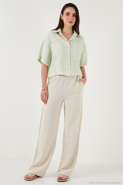 Regular Fit Cep Detaylı Kısa Kollu Kadın Gömlek 6778568 MİNT