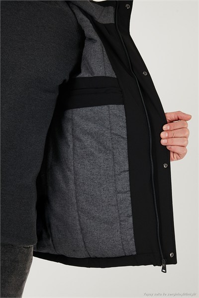 Regular Fit Çıkarılabilir Kapüşonlu Astarlı Erkek Mont 497HECTOR SİYAH