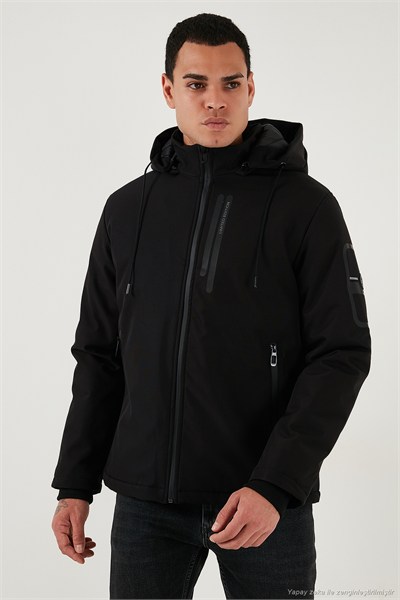 Regular Fit Çıkarılabilir Kapüşonlu Cepli Erkek Mont 497ALBERT SİYAH