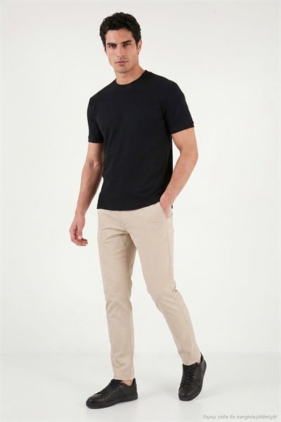 Regular Fit Çizgili Dokulu Bisiklet Yaka Erkek T Shirt 5904023 SİYAH