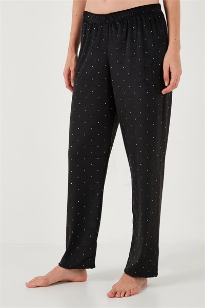 Regular Fit Desenli Parlak Kadife Kadın Pijama Takımı 65713311 SİYAH
