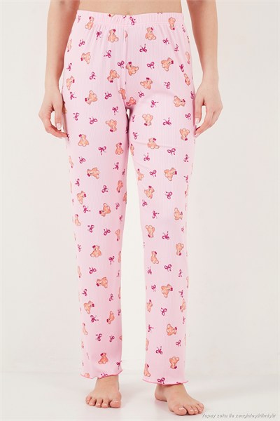 Regular Fit Desenli V Yaka Kısa Kollu Kadın Pijama Takımı 65770836 PEMBE