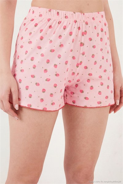 Regular Fit Desenli V Yaka Şortlu Kadın Pijama Takımı 65770837 KIRMIZI-PEMBE