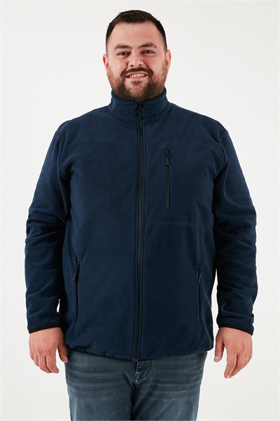Regular Fit Dik Yaka Fermuarlı Büyük Beden Polar Erkek Hırka 5906028B LACİVERT