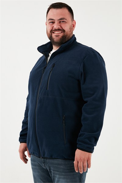 Regular Fit Dik Yaka Fermuarlı Büyük Beden Polar Erkek Hırka 5906028B LACİVERT
