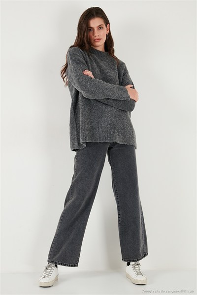 Regular Fit Dik Yaka Yumuşak Dokulu Triko Kadın Kazak 4616222 ANTRASİT