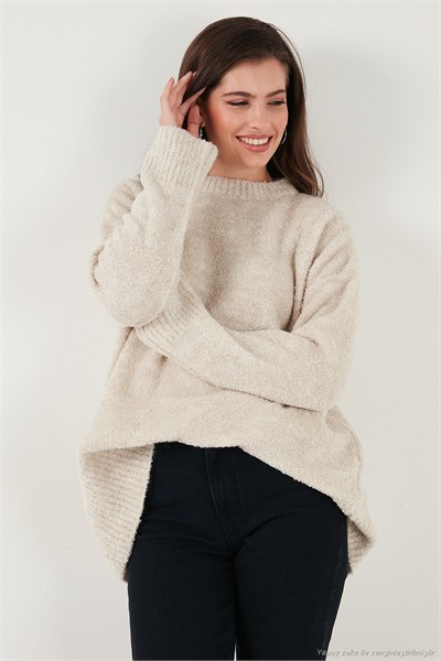 Regular Fit Dik Yaka Yumuşak Dokulu Triko Kadın Kazak 4616222 TAŞ