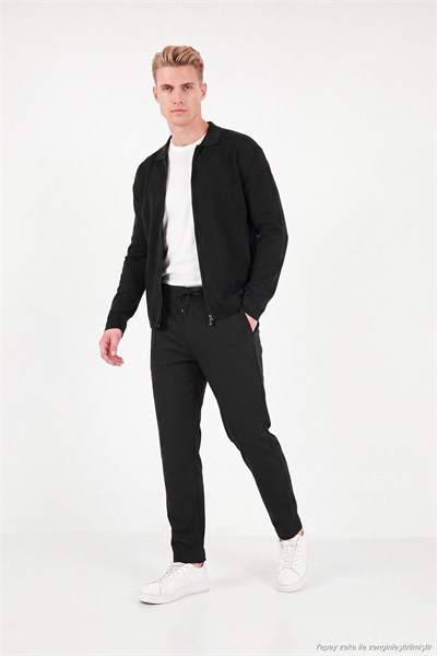 Regular Fit Düz Paça Bağlamalı Erkek Pantolon 6843700 SİYAH