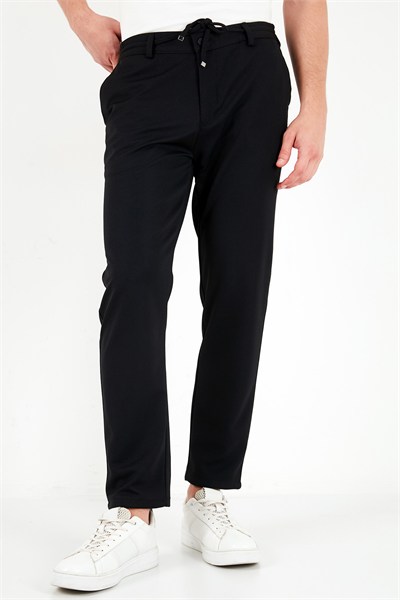 Regular Fit Düz Paça Bağlamalı Erkek Pantolon 6843700 SİYAH