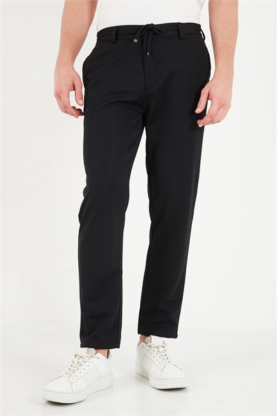 Regular Fit Düz Paça Bağlamalı Erkek Pantolon 6843700 SİYAH