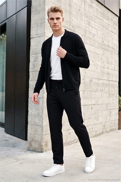 Regular Fit Düz Paça Bağlamalı Erkek Pantolon 6843700 SİYAH