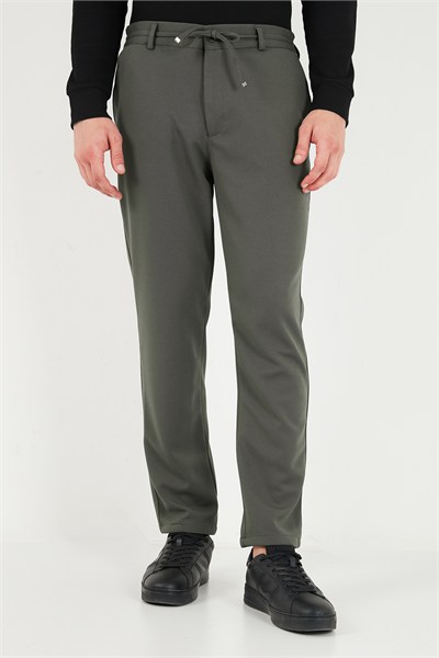 Regular Fit Düz Paça Bağlamalı Erkek Pantolon 6843700 HAKİ