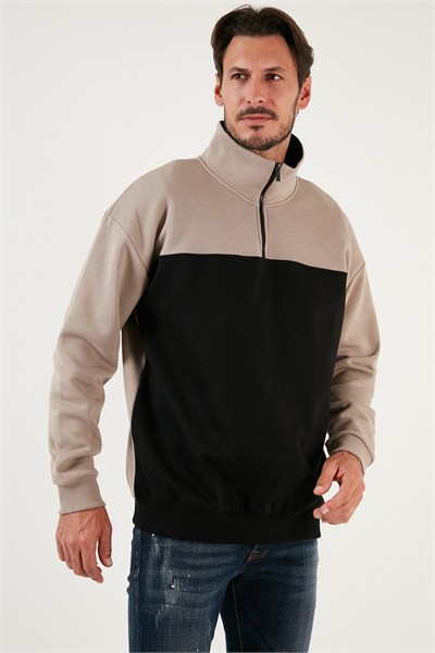 Regular Fit Fermuarlı Dik Yaka İçi Tüylü Yumuşak Şardonlu Kışlık Erkek Sweat 5905343 SÜTLÜ KAHVE