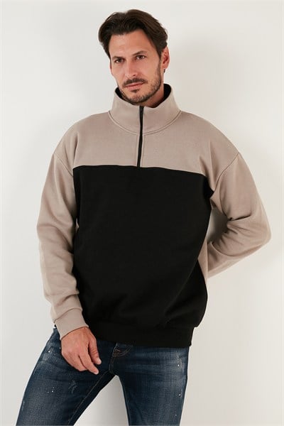 Regular Fit Fermuarlı Dik Yaka İçi Tüylü Yumuşak Şardonlu Kışlık Erkek Sweat 5905343 SÜTLÜ KAHVE