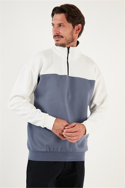 Regular Fit Fermuarlı Dik Yaka İçi Tüylü Yumuşak Şardonlu Kışlık Erkek Sweat 5905343 EKRU