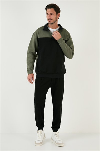 Regular Fit Fermuarlı Dik Yaka İçi Tüylü Yumuşak Şardonlu Kışlık Erkek Sweat 5905343 SİYAH-HAKİ