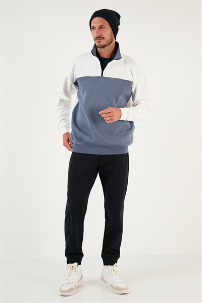 Regular Fit Fermuarlı Dik Yaka İçi Tüylü Yumuşak Şardonlu Kışlık Erkek Sweat 5905343 EKRU
