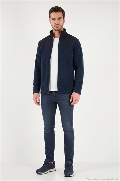 Regular Fit Garnili Dik Yaka Sıcak Tutan Erkek Polar Mont 59060443 KOYU LACİVERT